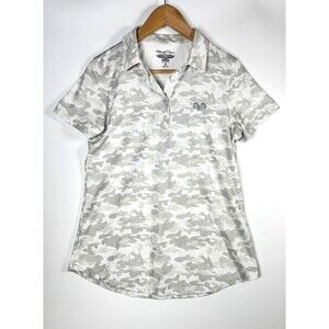 Straight Down Performance Polo Shirt Womens Medium Gray Camo Golf Short Sleeve‎